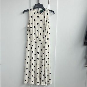 Ralph Lauren Cream and Black Polka Dot Midi Dress